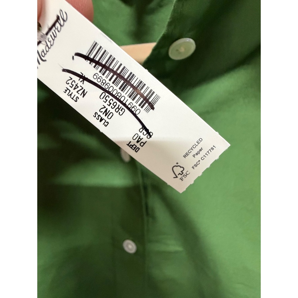 Madewell Drawstring-Hem Cropped Shirt XL Garden Green Button Front Poplin NZ452 - Picture 8 of 10